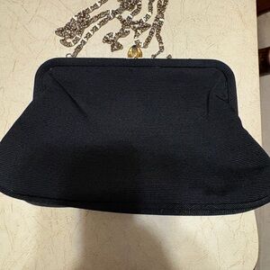 Lord and Taylor Black Textured Clutch with Gold Chain